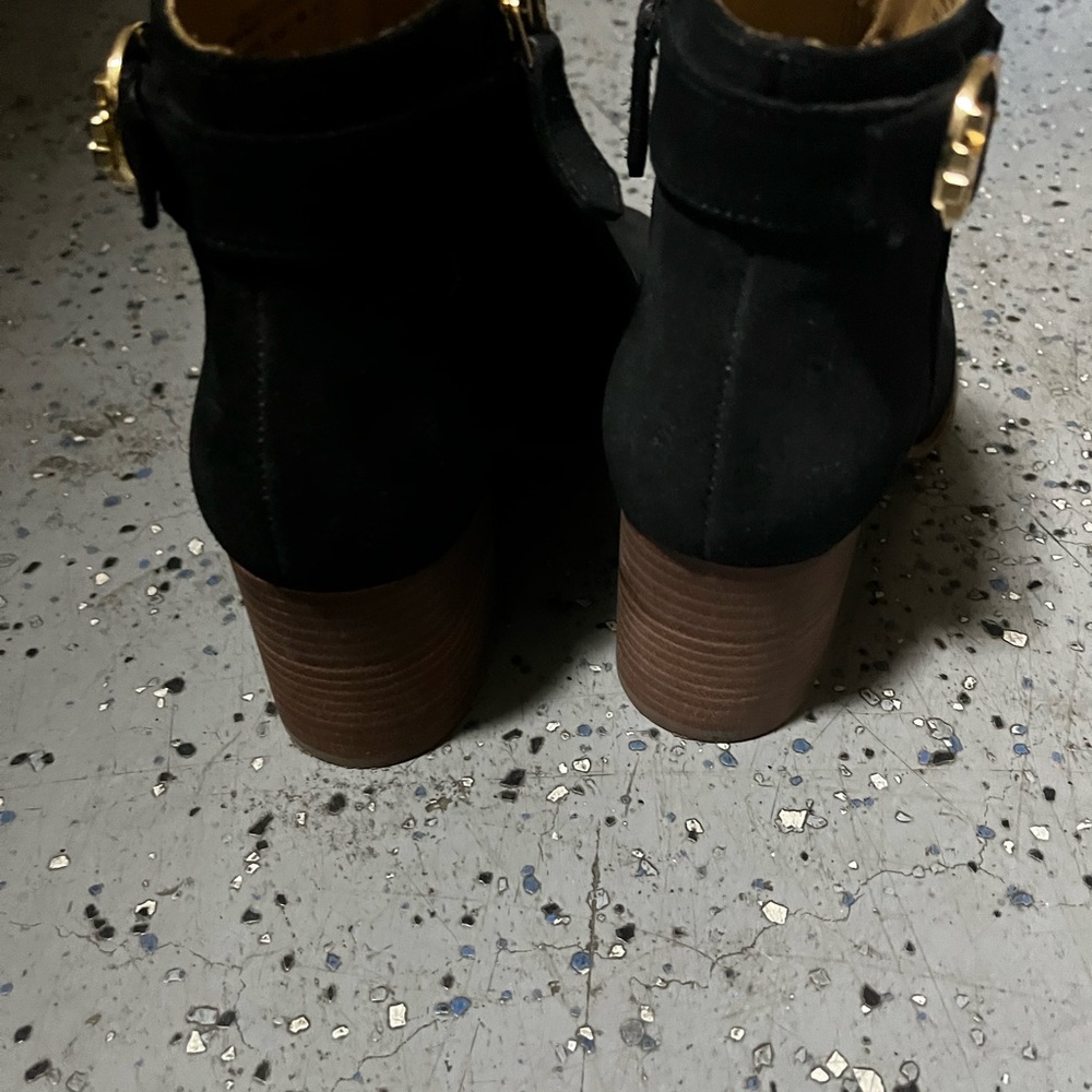 Tory Burch Black Suede Ankle Boots with Gold Accent - Picture 4 of 7
